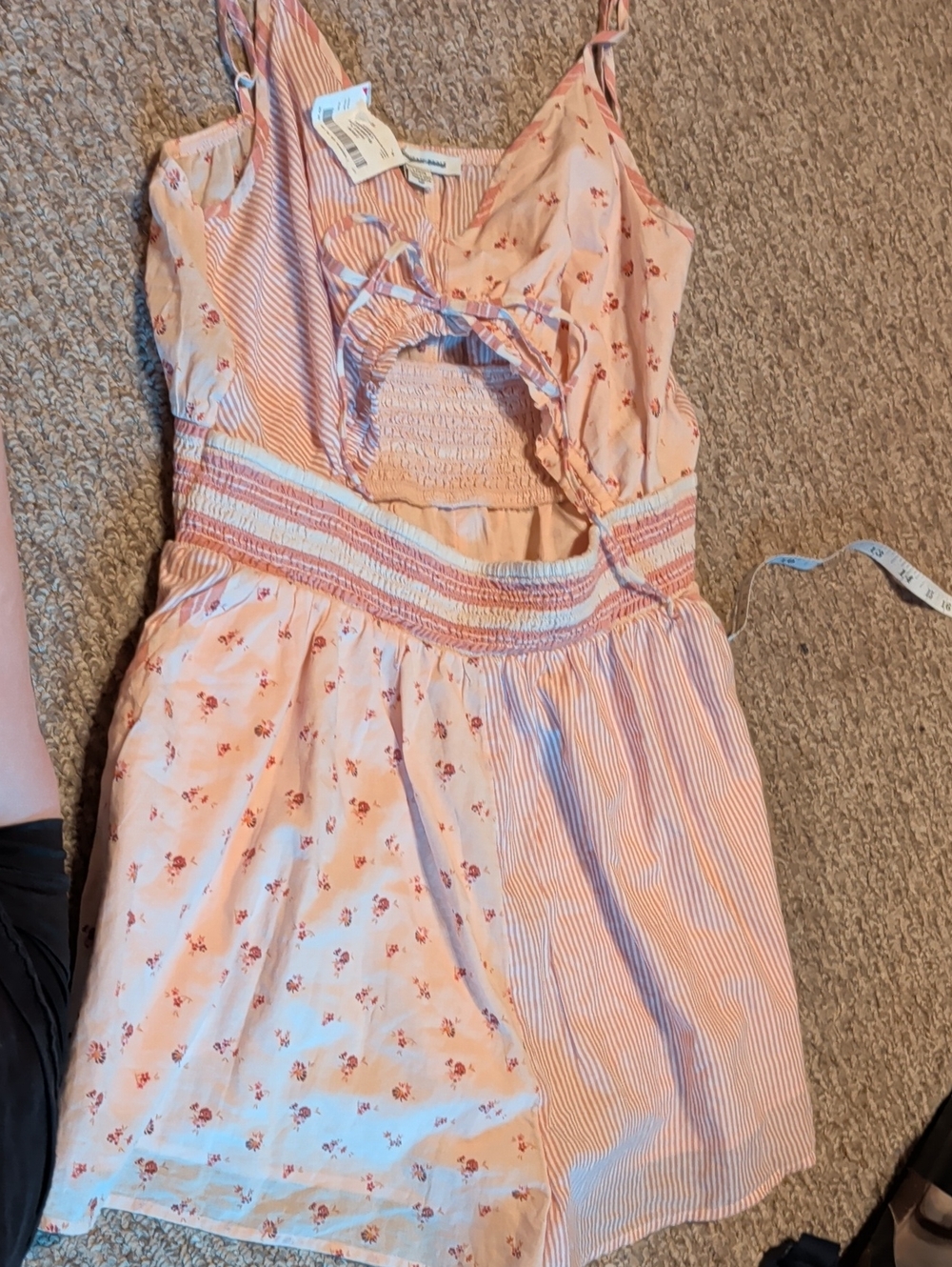 Women's AE Pink Floral & Stripe Cutout Romper